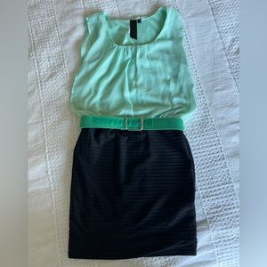 Trixxi Sleeveless Turquoise Tiffany Color Mini Dress Mint blouse top black skirt